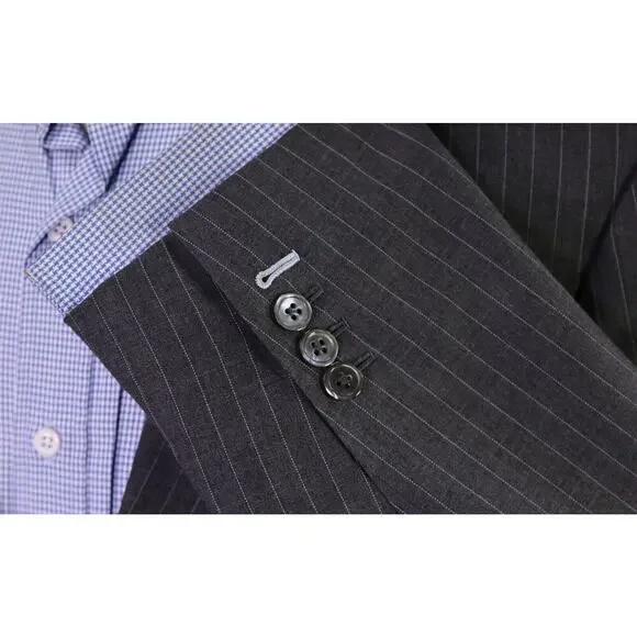 Sebastien Grey Clothiers Bespoke Gray Pinstripe 2-Btn Wool Blazer Jacket 46R